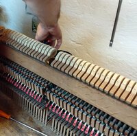 Pleyel Pianino 1900 - mécanique • les marteaux vont être envoyés chez un prestataire pour être refeutrés