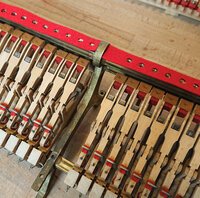 Steinway mod. O de 1911 - rails du châssis de clavier • préparation de nouvelles garnitures des rails avant remise en place des marteaux